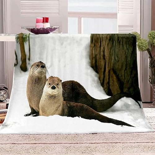 Boceoey Throw Blanket For Couch Soft Blanket Warm Lightweight, Fleece Blanket Queen Size For Bedspread, Fluffy Cozy Blankets For Bed Sofa Travel Camping 108X90 Inches Sea Otter #TOP1
