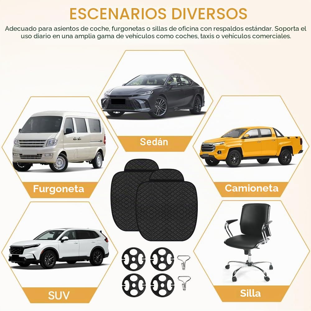 Kleemeiero 2 PCS Cojines para Coche Asientos Delanteros 60x48cm, Funda Asiento Delantero Universal Negro, Cojín para Asiento Conductor Antideslizante con 4 Portabrocas y 2 Gancho para Coche y SUV