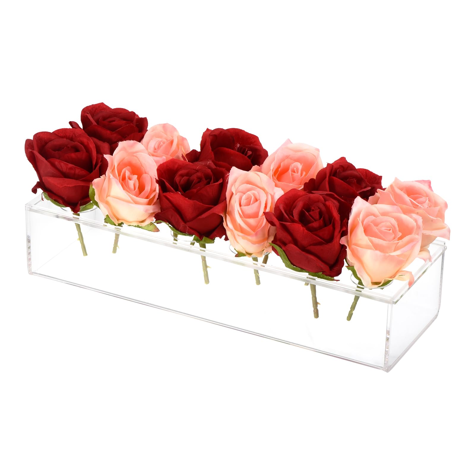 QUARKZMAN Acrílicos Flores Jarrones, 12 Pulgadas Rectangular Floral Mesa Centro para Comedor Mesa, Floral Arreglos Decorativo Jarrón para Bodas Fiesta Hogar Decoración, Transparente