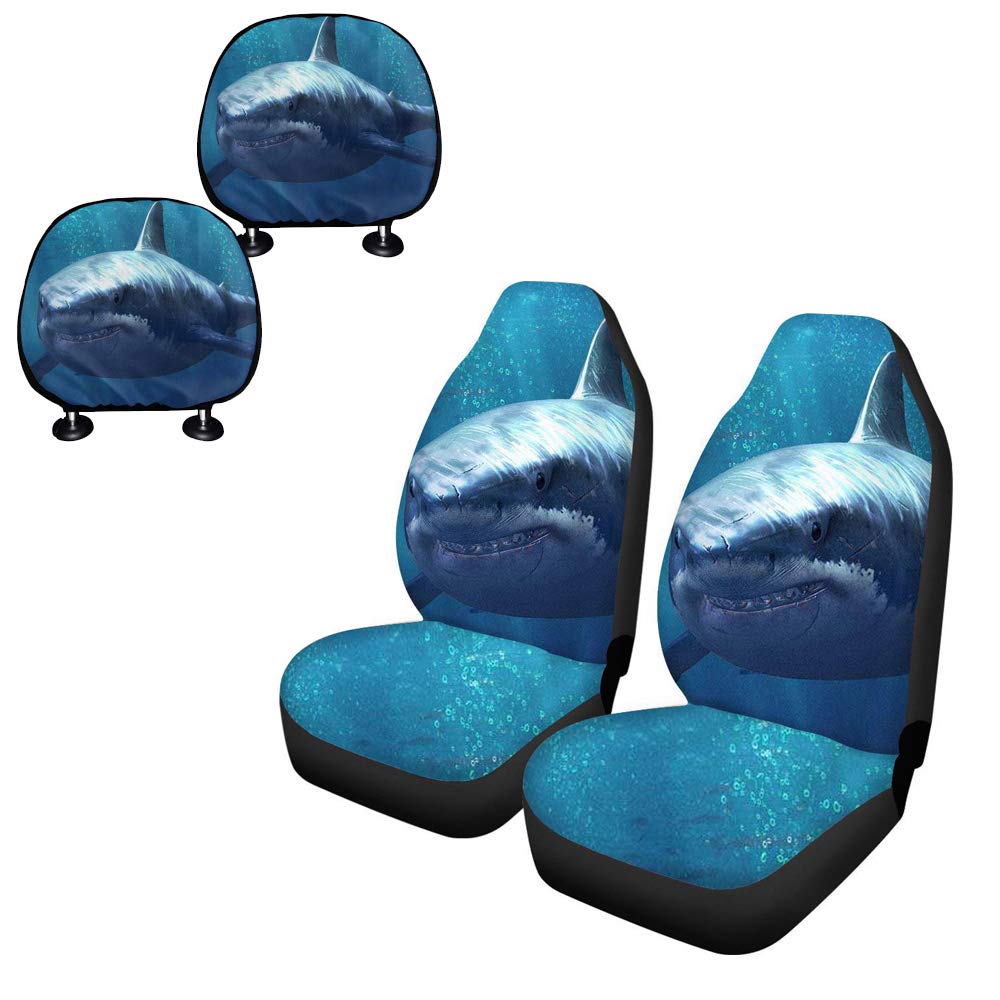 Amzbeauty Shark Seat Head Rest Cover Custom Front Seat Covers 4 Pcs Universal Car Accessories Kit, Fit Most Cars, Sedan, SUV, Van
