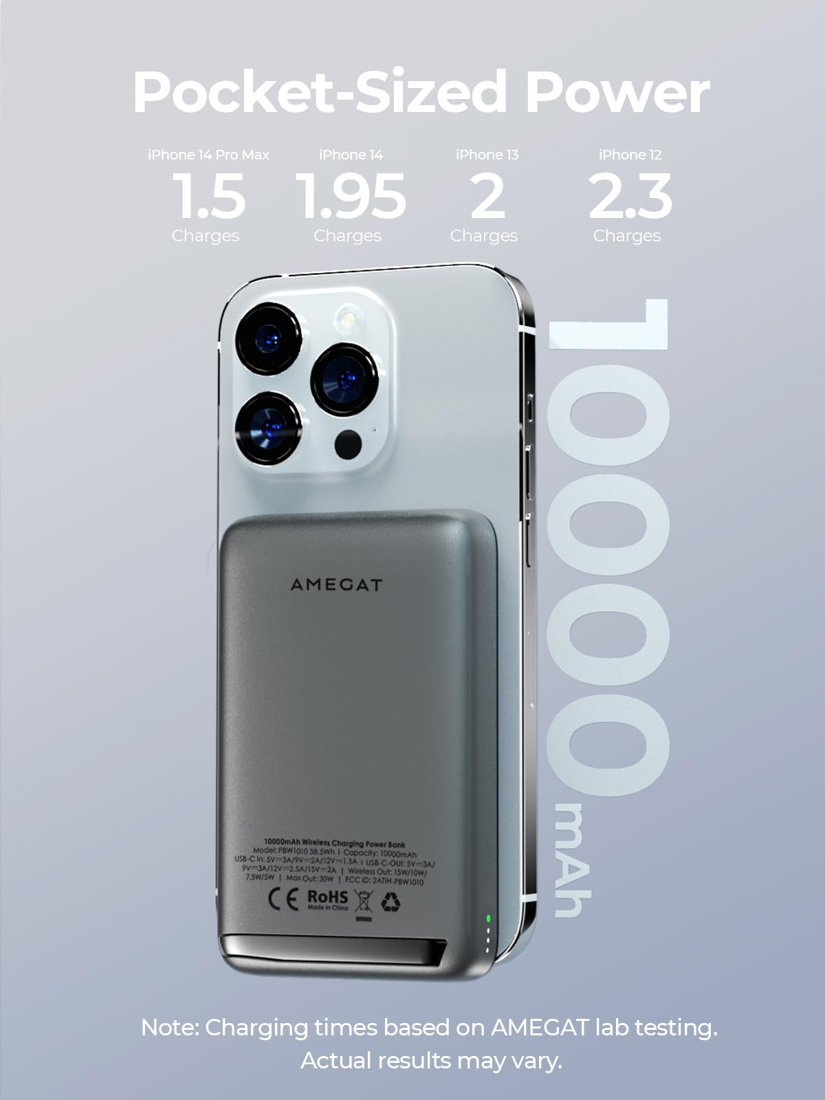 Magnetic Wireless Portable Charger, 10000mAh Power Bank With PD20w Fast Charging, USB C In&Out