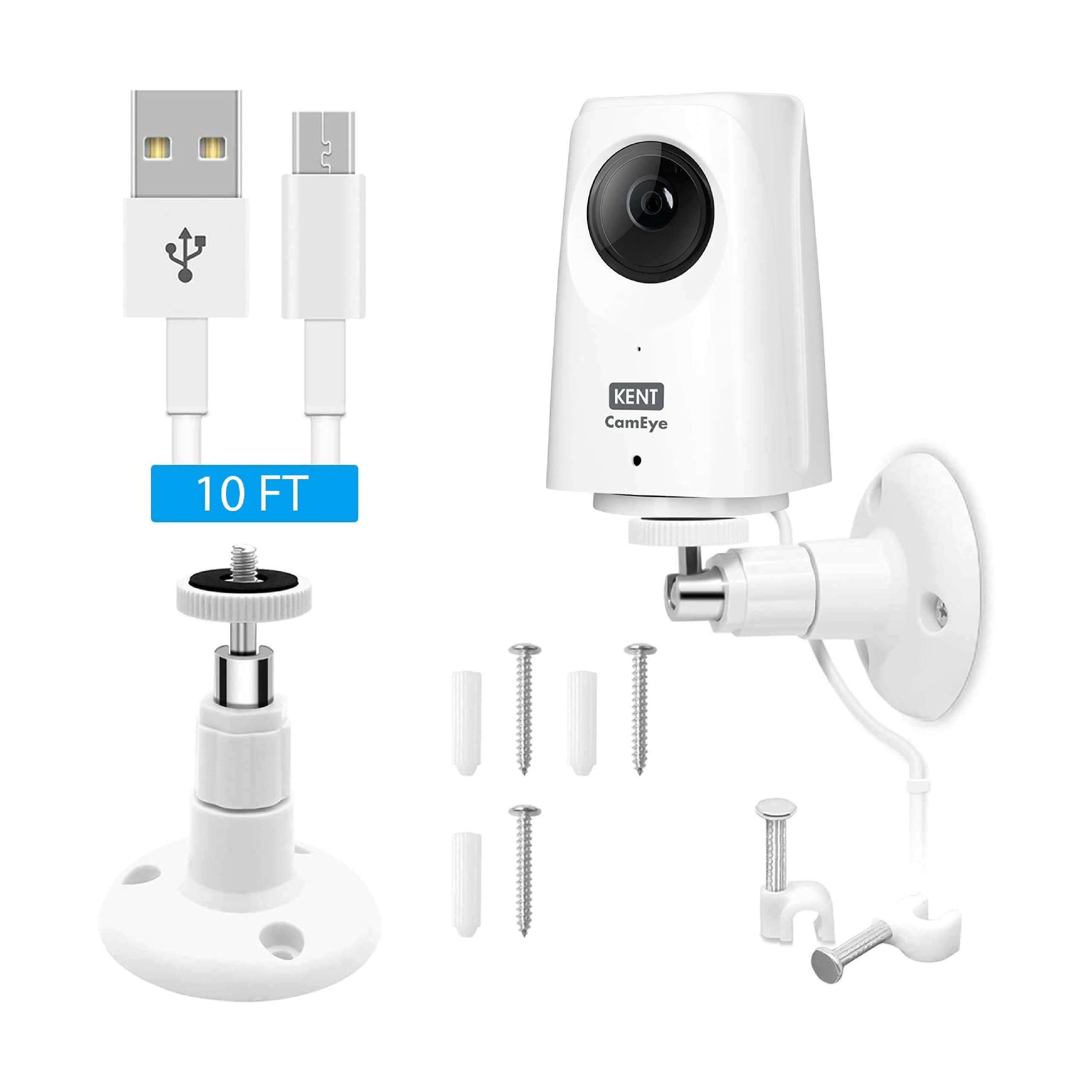 Kent CamWall Mounting Kit for Eye HomeCam 360 Security Camera | Multiple Installation Options - Surface/Wall/Ceiling | 10 ft Long USB Cable with Indoor Mount