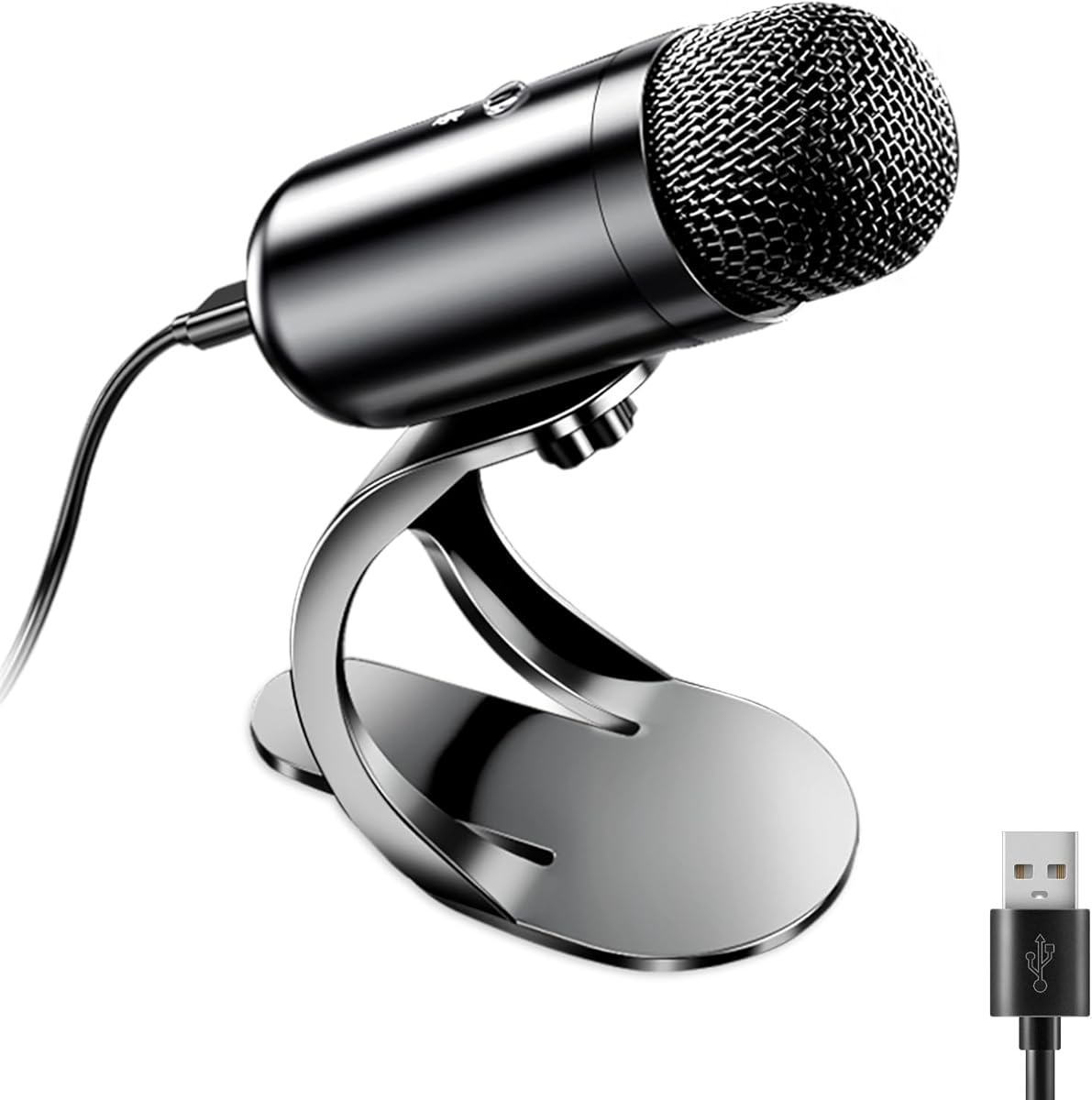 LIANGSTAR USB Computer Microphone, Podcast Mic Desktop with Mute Button for Recording Streaming, Omnidirectional Condenser, Plug&Play Stand with Volume Control for PC, Laptop, Mac, YouTube
