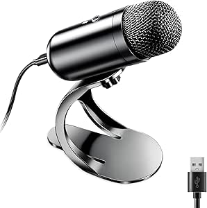LIANGSTAR USB Computer Microphone, Podcast Mic Desktop with Mute Button for Recording Streaming, Omnidirectional Condenser, Plug&Play Stand with Volume Control for PC, Laptop, Mac, YouTube