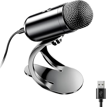 LIANGSTAR USB ميكروفون كمبيوتر ، Podcast Mic Desktop مع زر كتم الصوت لتدفق التسجيلات ، مكثف متعدد الاتجاهات ، حامل التوصيل والتشغيل مع التحكم في مستوى الصوت للكمبيوتر الشخصي ، الكمبيوتر المحمول ، Mac ، YouTube