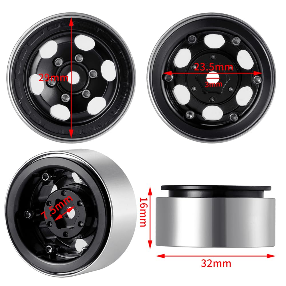 MOHERO Lot De 4 Jantes Beadlock CNC Métal Titane - Pour 1/18 Tra-xxa Trx4-M RC Crawler - Résistantes Et Durables