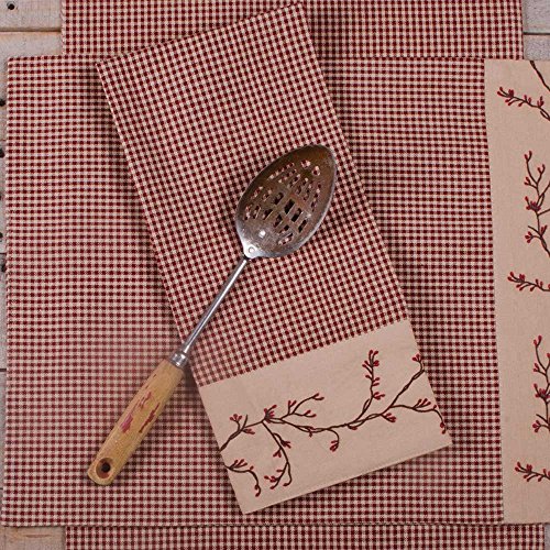 Primitive Home Decors Berry Vine Gingham Barn Red And Nutmeg Kitchen Towel (Set Of 2) #TOP2