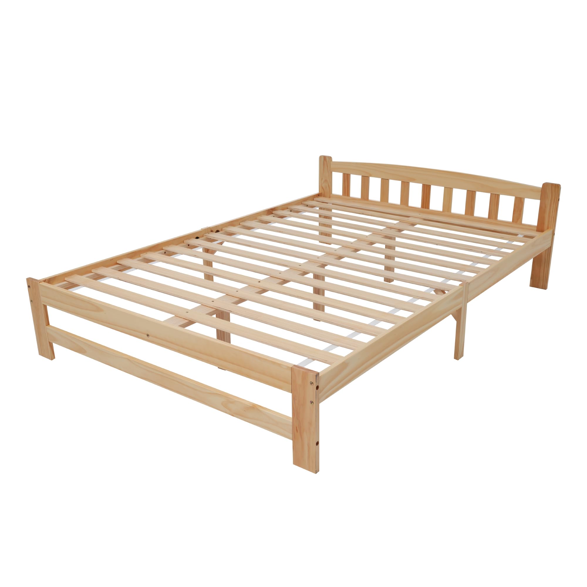 Merax Letto matrimoniale in legno massello, futon, 140 x 200 cm, in legno di pino, con testiera e reti a doghe, per adolescenti e adulti, naturale (senza materasso)