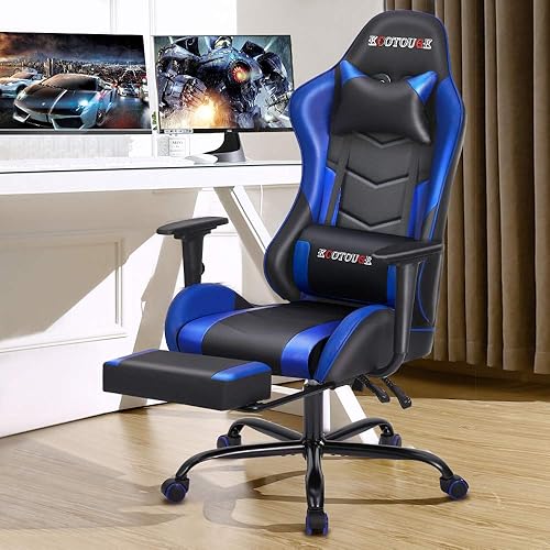 Miniatura 82 de ECOTOUGE - Silla para juegos de PC con reposacabezas y almohada lumbar, silla ergonómica de escritorio de oficina de carreras de piel sintética