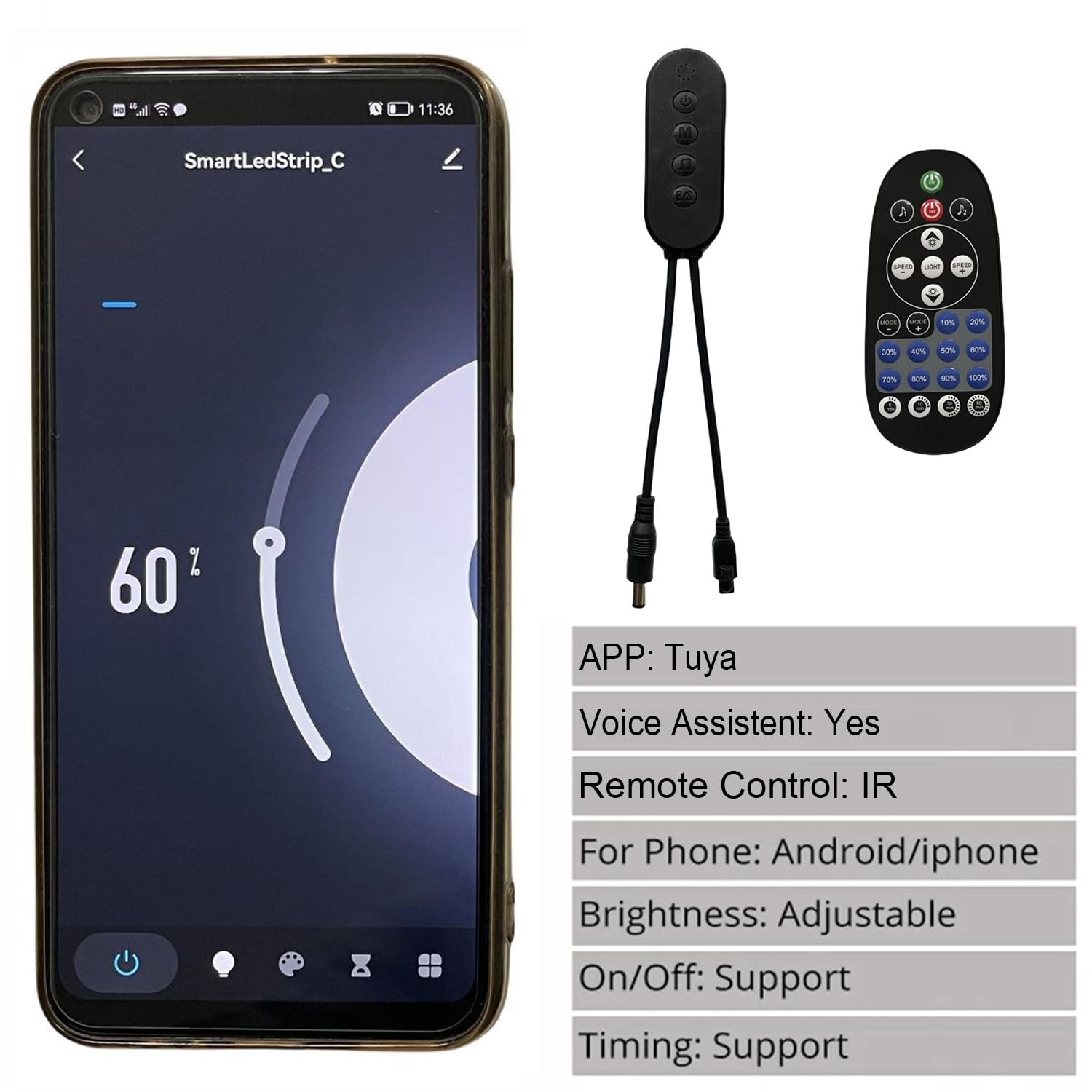 Striscia LED COB 10 metro (2x 5m) Bianco Freddo 6000K, controllata tramite WIFI, dimmerabile con alimentatore 12V & telecomando IR, autoadesiva, compatibile con APP Tuya