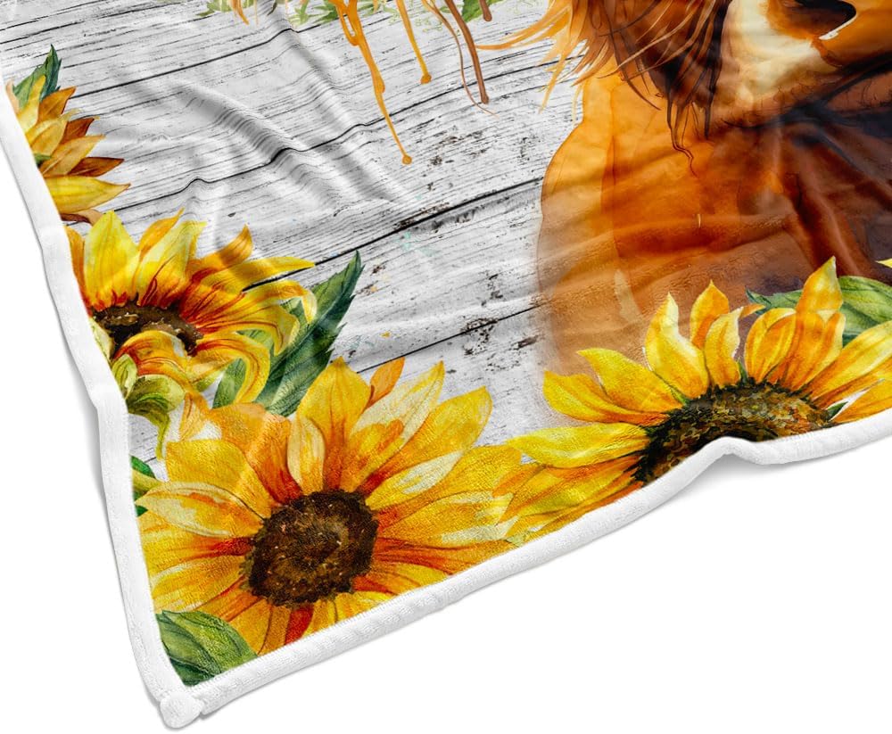 Torich Highland Cow Throw Blankets, Farm Animal Highland Cattle Animal Cozy Warm Bed Couch Blanket, Country Farmhouse Sunflower White Fleece Flannel Throws to Decorate The Room and Bedroom - Image 4