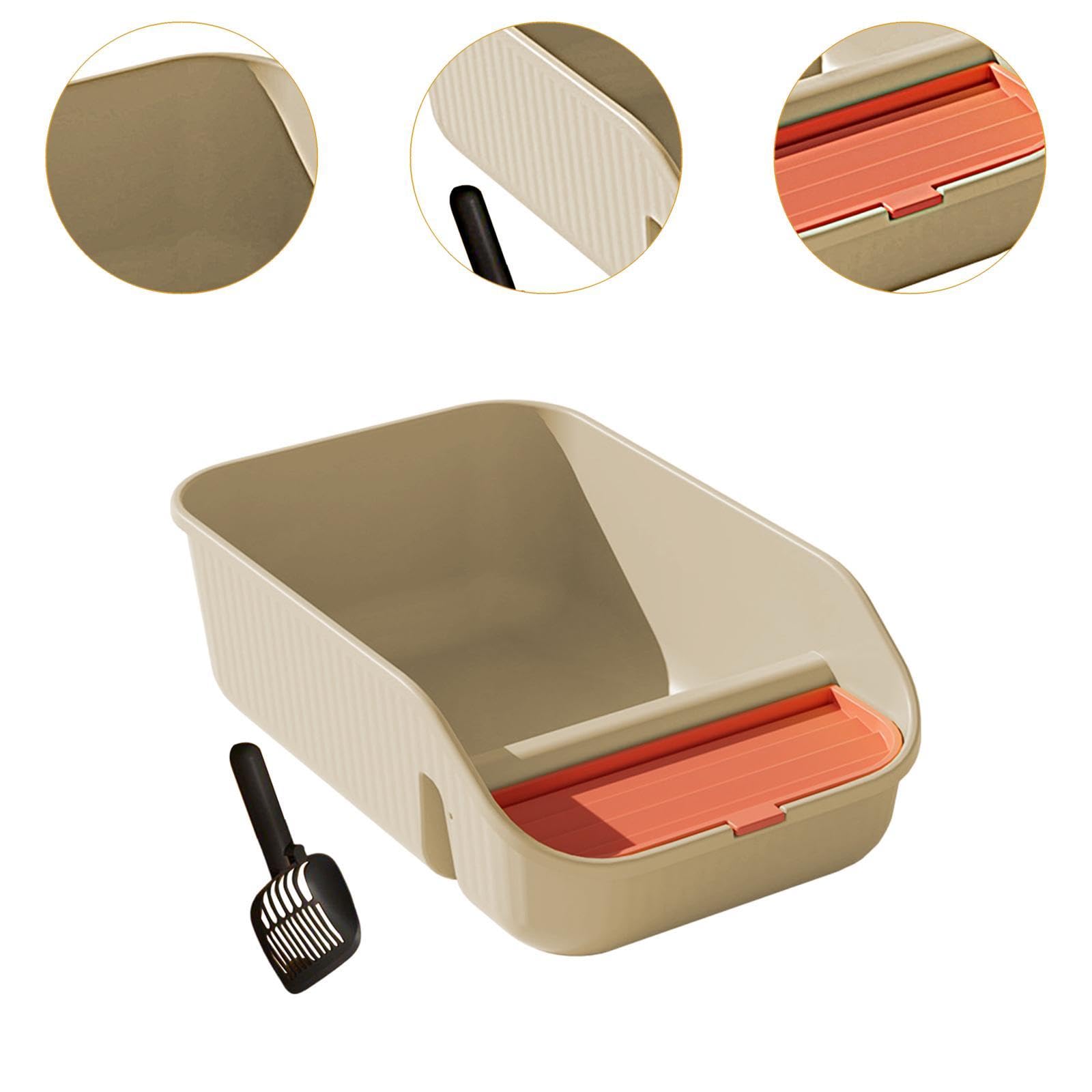 Whtkoph Cat Litter Box for Indoor Cats Open Top Container Pet Supplies Tall High Sided with Scooper for Small and Medium Animals, Beige