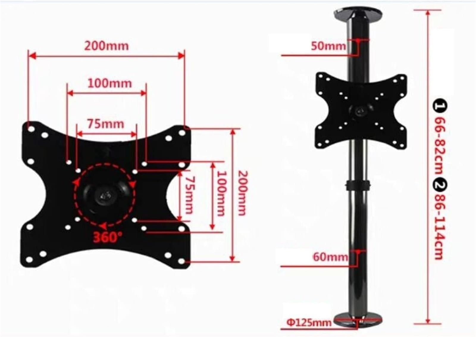 Soporte de techo ajustable para TV, soporte giratorio de 360 grados para TV de pantalla plana, soporte universal de pared para gabinete, sostiene la mayoría de televisores