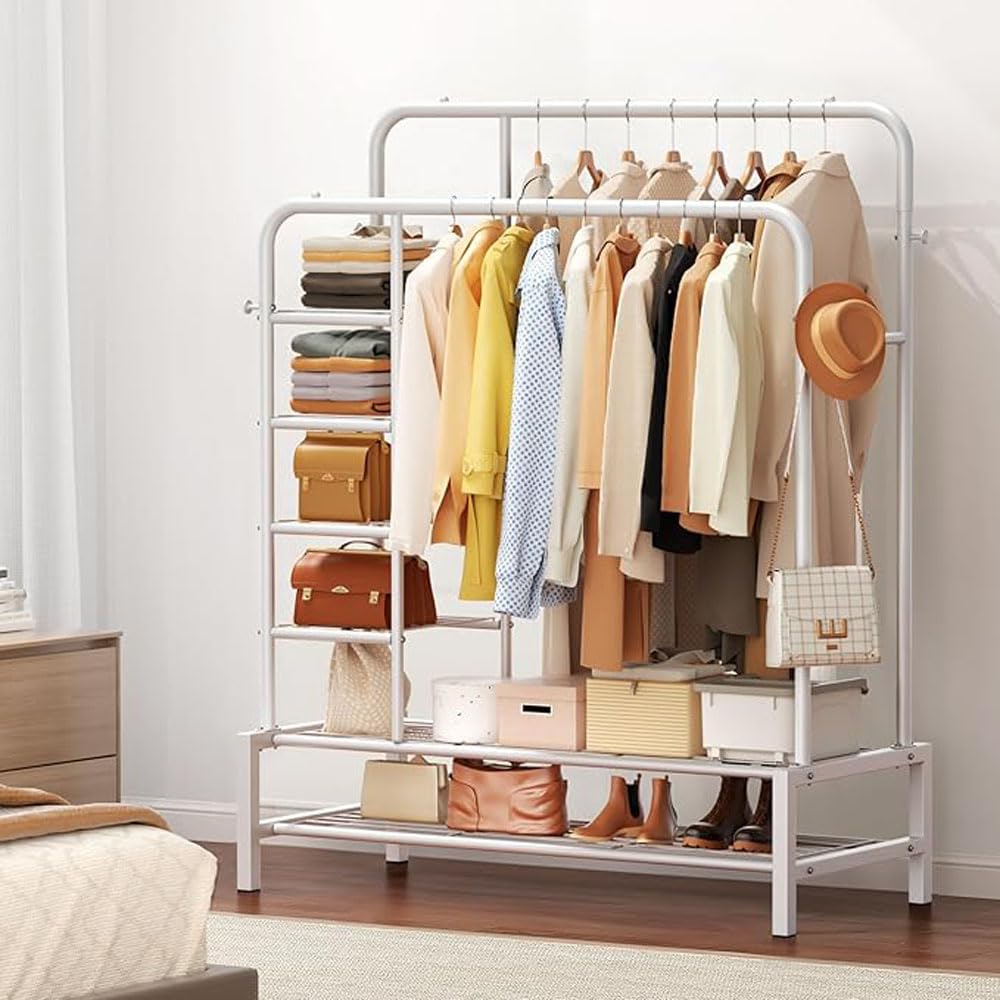 送料無料！大容量ハンガーラック 5本ハンガーバイプ ハンガーラック 頑丈 2段 おしゃれ パイプハンガー 伸縮