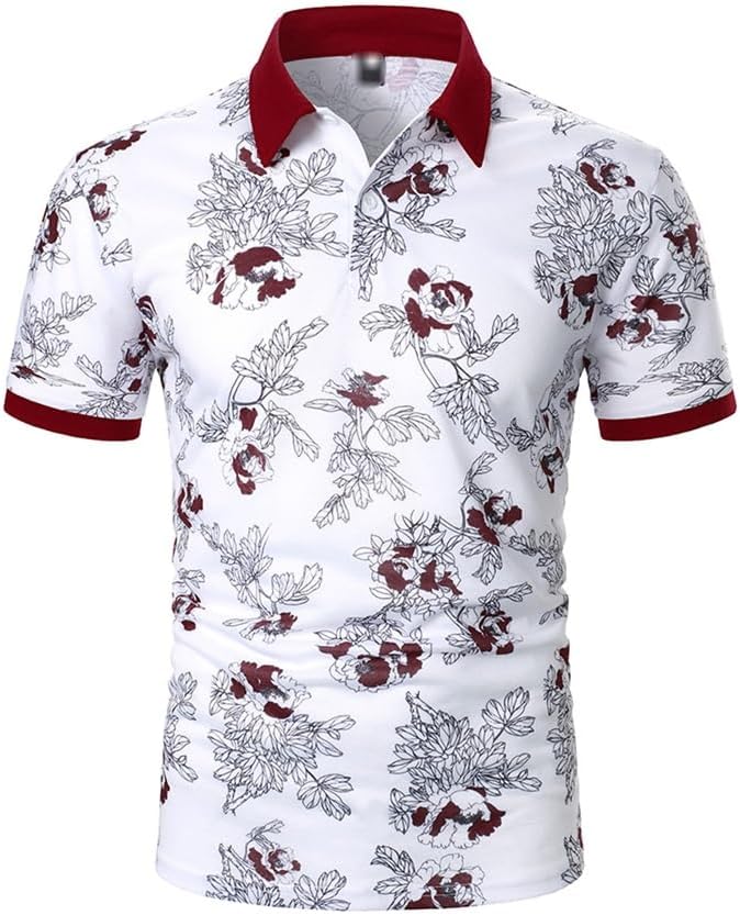 Floral Print Casual Men's Shirt Business Breathable Tops Short Sleeve Cotton