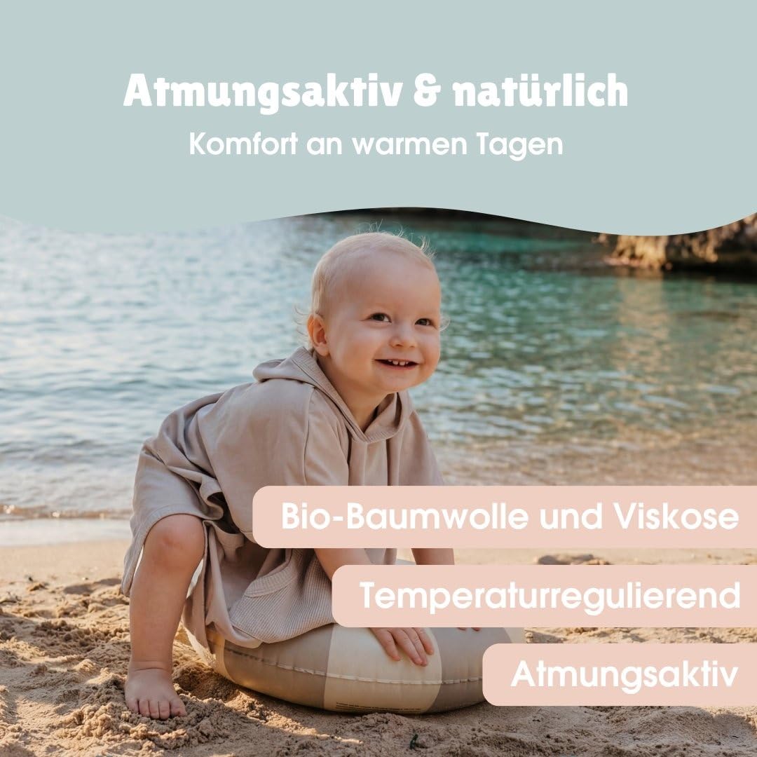 emma & noah UV-Poncho für Kinder, UPF 40+, geprüft nach EN 13758, mit Kapuze, ohne Chemie, aus Bio-Baumwolle & Bambus-Viskose