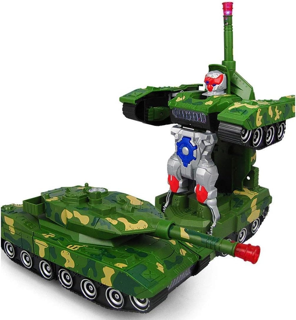 HIGH TRUSTEDHIGH TRUSTED Deformation Combat 2 in 1 Automatically Tank to Robot Toy with Light, Music and Bump Function.