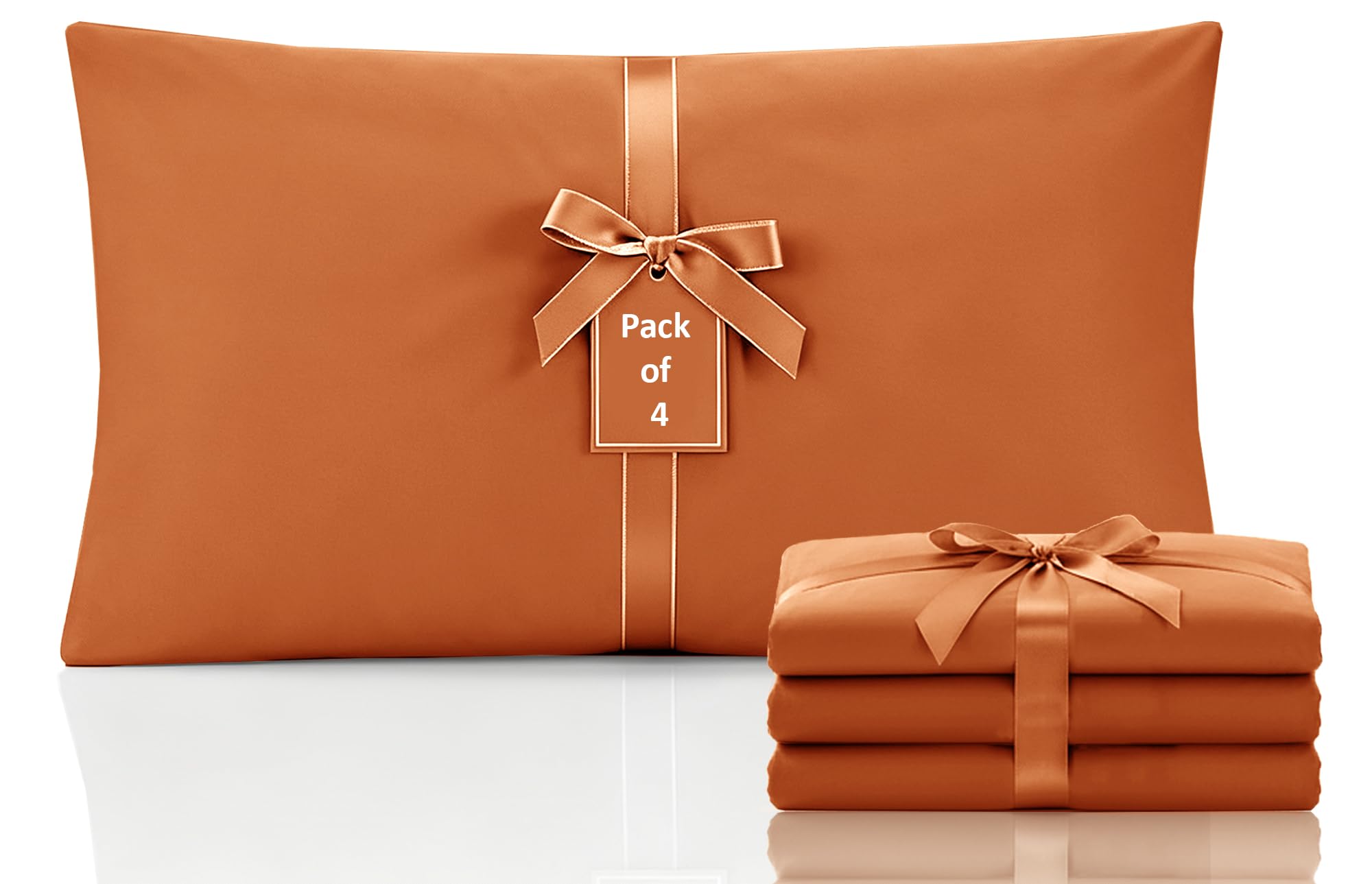 Moonlight Bedding Pillow Cases 4 Pack – Rust Pillowcases Envelope Closure Super Soft Brushed Microfiber Standard House Wife Pillow Covers, (50 X 75 CM)