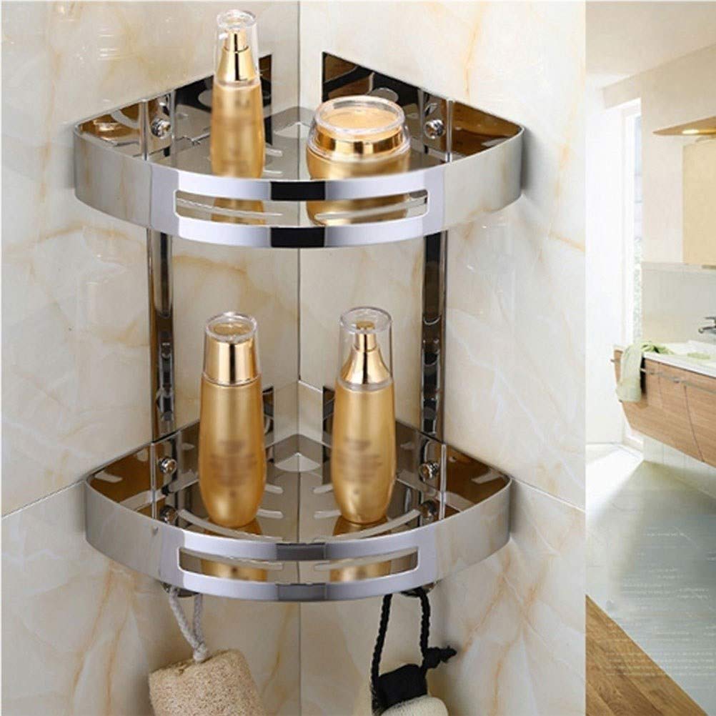 Eckregal für Badezimmer, 2 Etagen, Edelstahlregal für Dusche, Wandmontage, Korb mit Chrom-Finish.