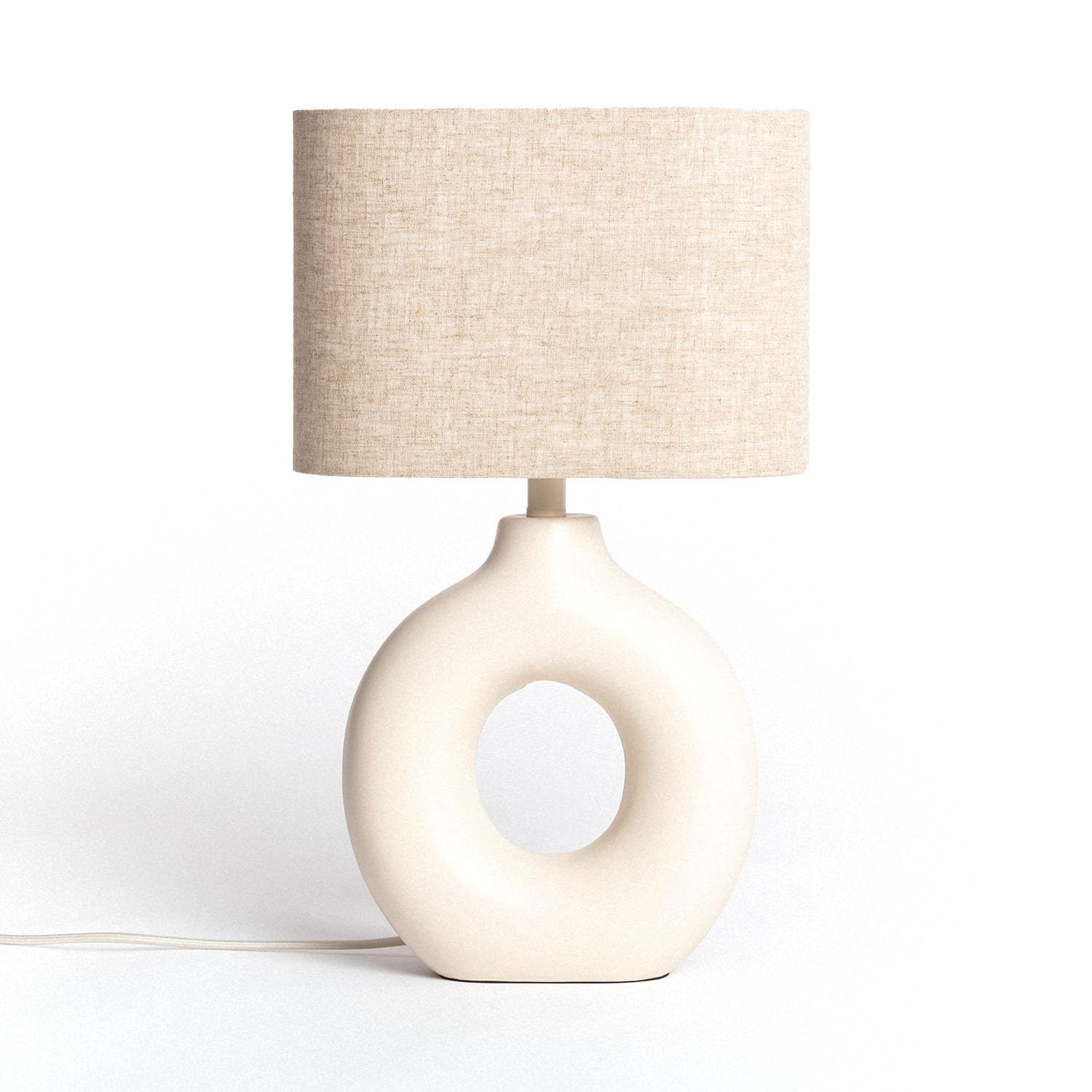 LEDKIA LIGHTING - Lámpara de Mesa Decorativa | Cerámica Beige Artesanal | Pantalla de Tela | Adecuada para Bombillas E27 hasta 40W | Uso Interior