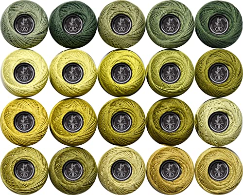 Image of Soft 20 Colors Classic Crochet Thread 20 Pack,100% Cotton (Khaki Green-522-370)