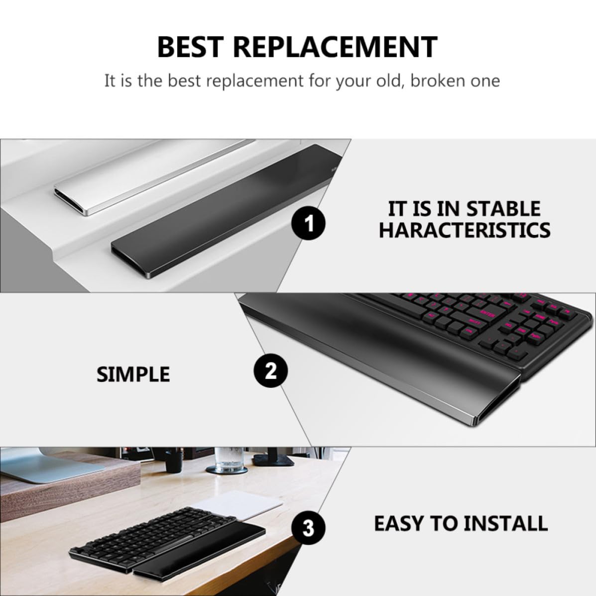 Handgelenkauflage Schwarz 104 Tasten aus Aluminiumlegierung für Tastatur | Mechanische Tastaturen, Glatte Feine Oberfläche, Einfache Montage, Ergonomische Haltung