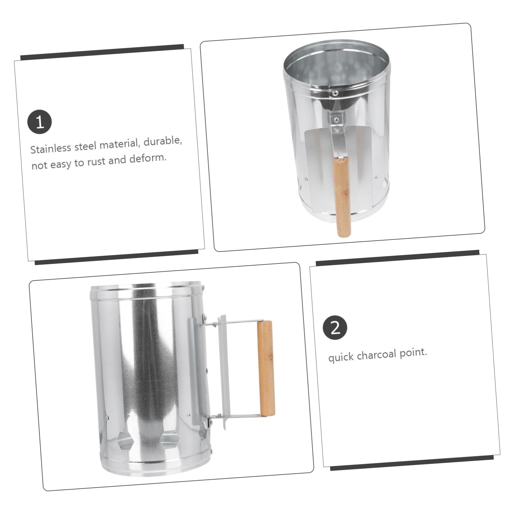 Accenditore Carbone Barbecue in Alluminio Argento Base Ampia | Avvio Rapido della Brace, Prese D’aria Integrate, Adatto per Viaggi e Uscite di Pesca