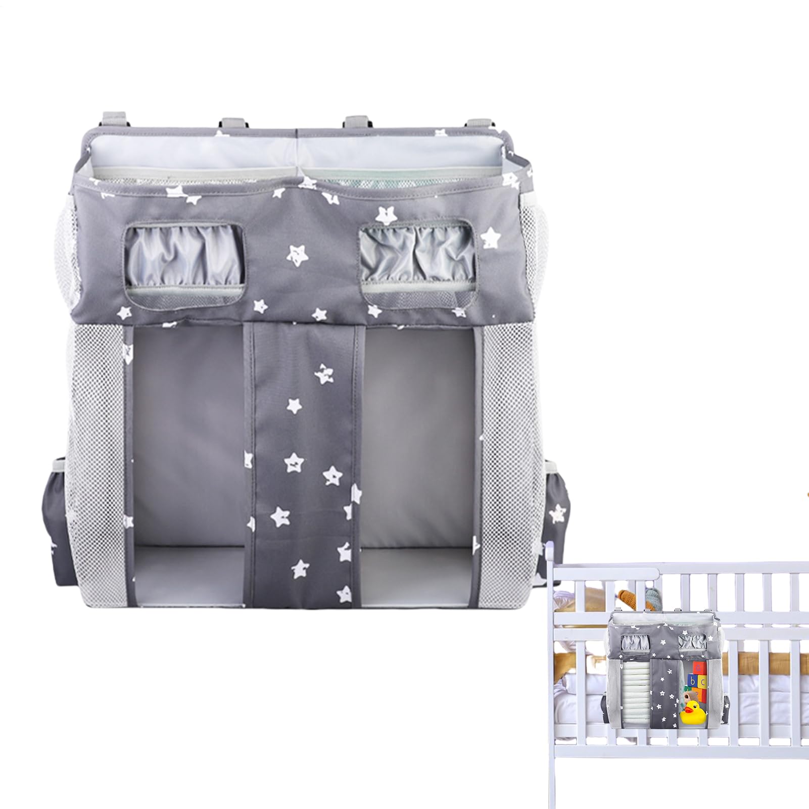 Organizador de Almacenamiento para Cama Bolsillos multicompartimento Oxford | Organizador de Pañales para Cuna con Correas para pañales bebé cuna cama y niños