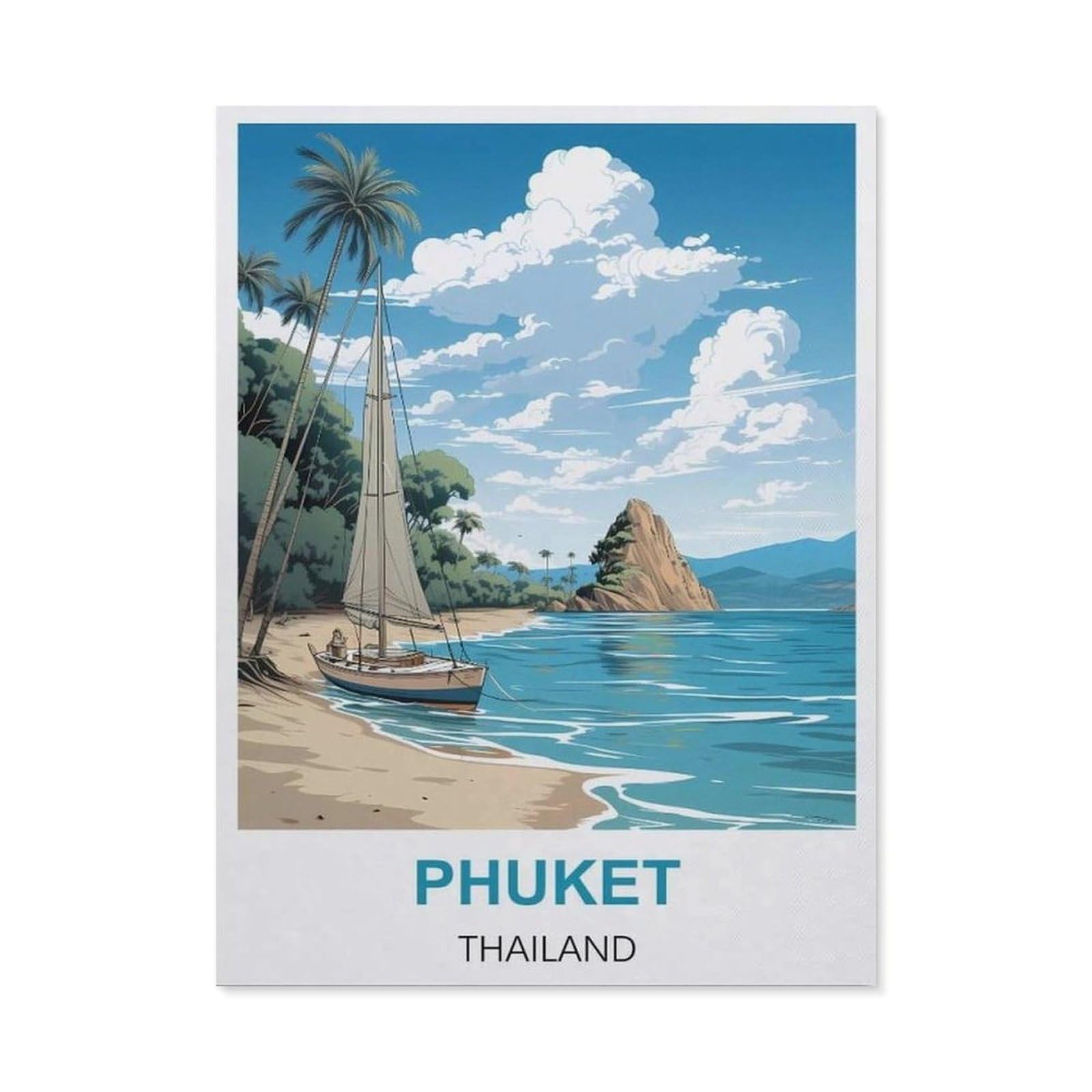 BEAYODKP Diamond Painting Kits for Adults and Kids，Phuket Thailand Vintage Travel Posters，Full Drill Round Rhinestone Paint with Diamonds（40 x 50 cm/15.74 x 19.68 inches）-BY12