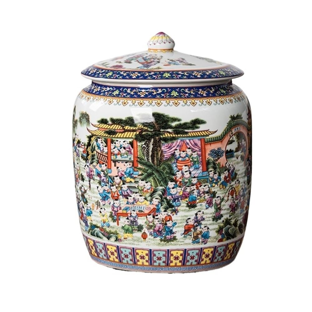 ENGENDER Tea Storage Jar Household Bulk Tea Storage Jars Ceramic Rice with Lids Sealed and Flour Barrels Grain(D)