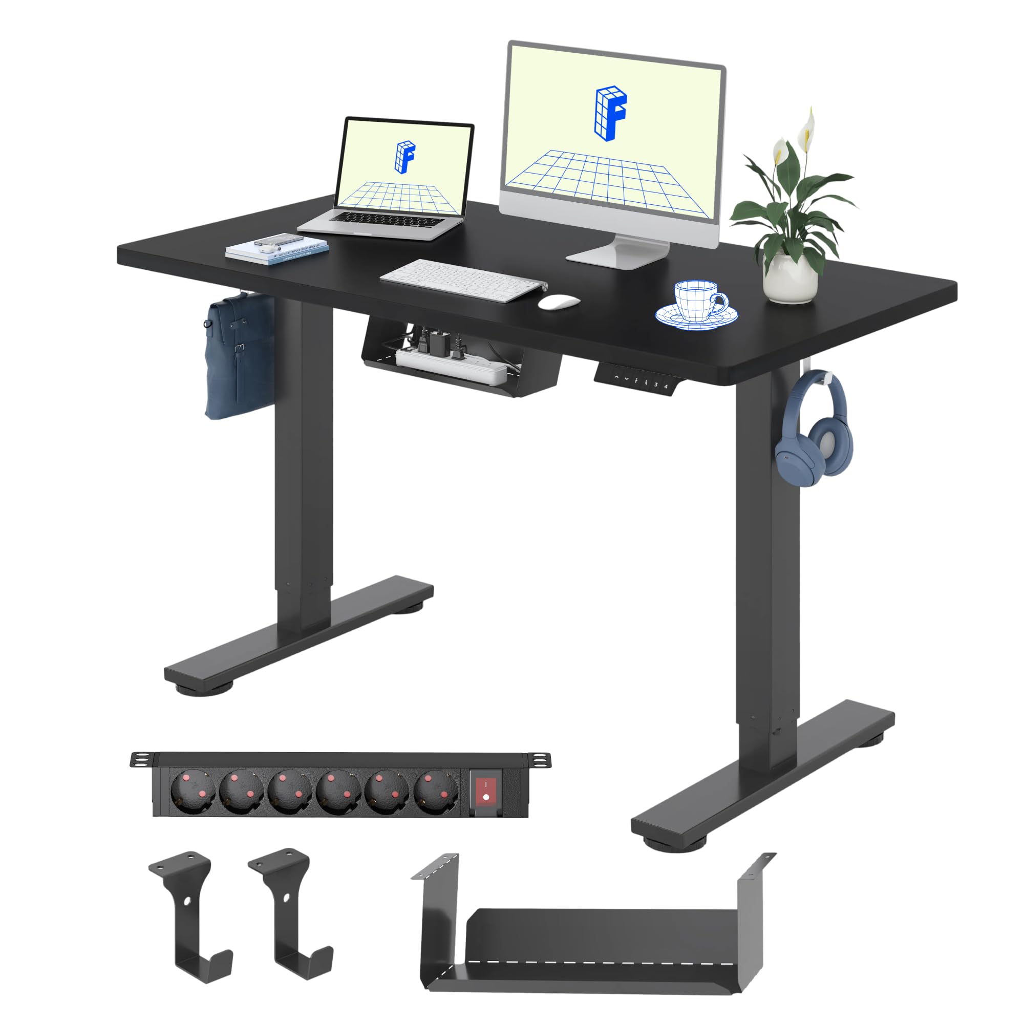 FLEXISPOT EG1 Standing Desk 120 x 60 x (73-123) cm, Height Adjustable Electric Desk with 2 Levels with Single Motor, Home Office, 2 Button Panel (Black Frame + Black Tray)