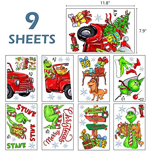 Mfault 2023 New Year Merry Christmas Funny Window Clings 9 Sheets, Xmas Max Dog Car Wall Glass Stickers Decal Holiday Decoration, Winter Gift Kids Room Home Kitchen Decor #TOP1