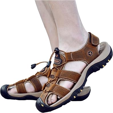 Sandals Men's Leather Beach Hiking Sandals Trekking Sandals Outdoor Shoes Summer Leisure Shoes Hiking Shoes Men Sports Outdoor Water Fisherman Breathable Closed Sandals