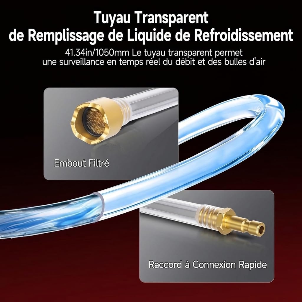 BILITOOLS Kit de Remplissage sous Vide pour Liquide de Refroidissement 10 Pièces, Outil de Dégazage Rapide pour la Purge et Le Remplissage du Circuit de Refroidissement