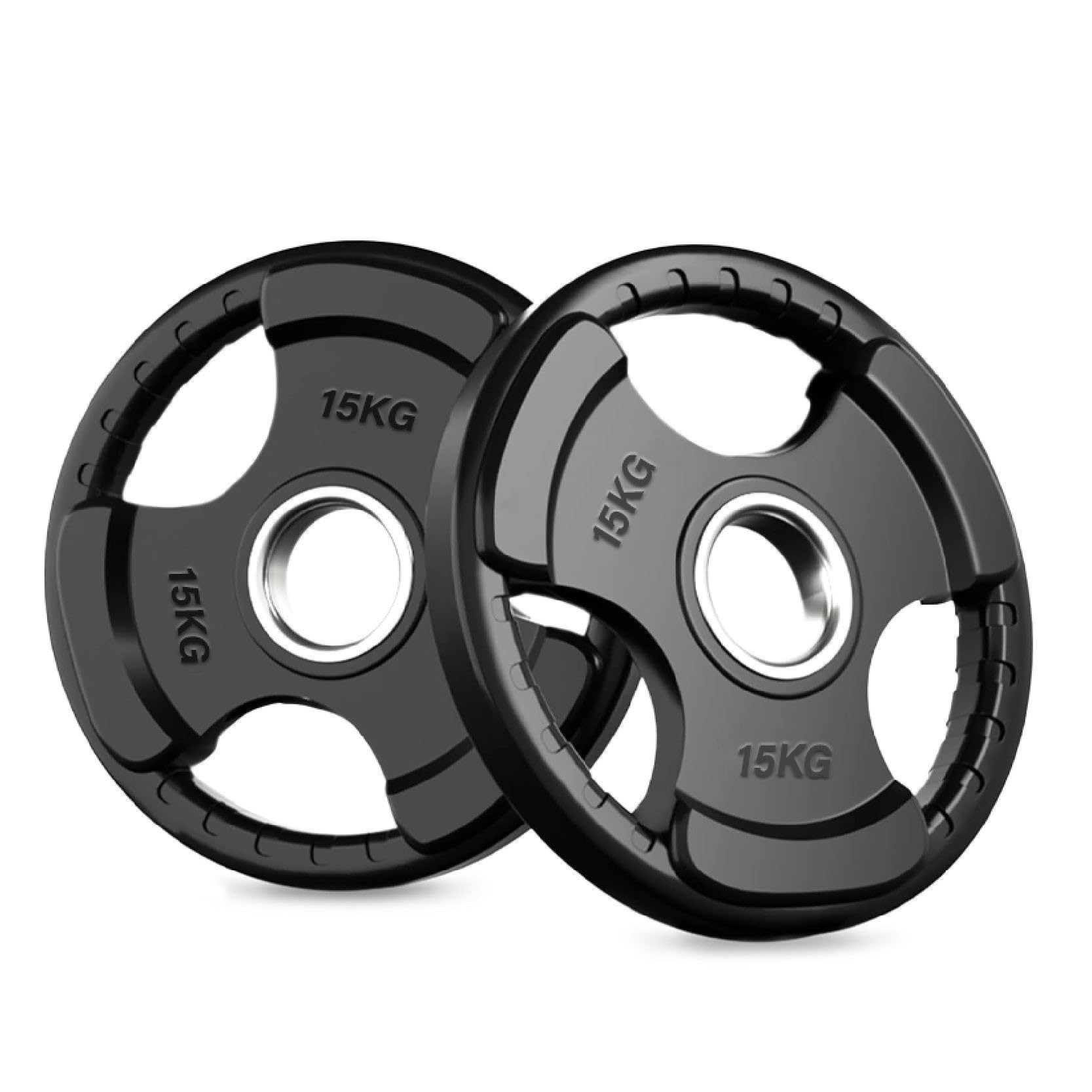 Rubber-Coated Tri-Grip Olympic Weight Plates – 2" Cast Iron Core with Protective Rubber – Individual Plates & Sets (1.25kg to 100kg) – Home & Commercial Gym