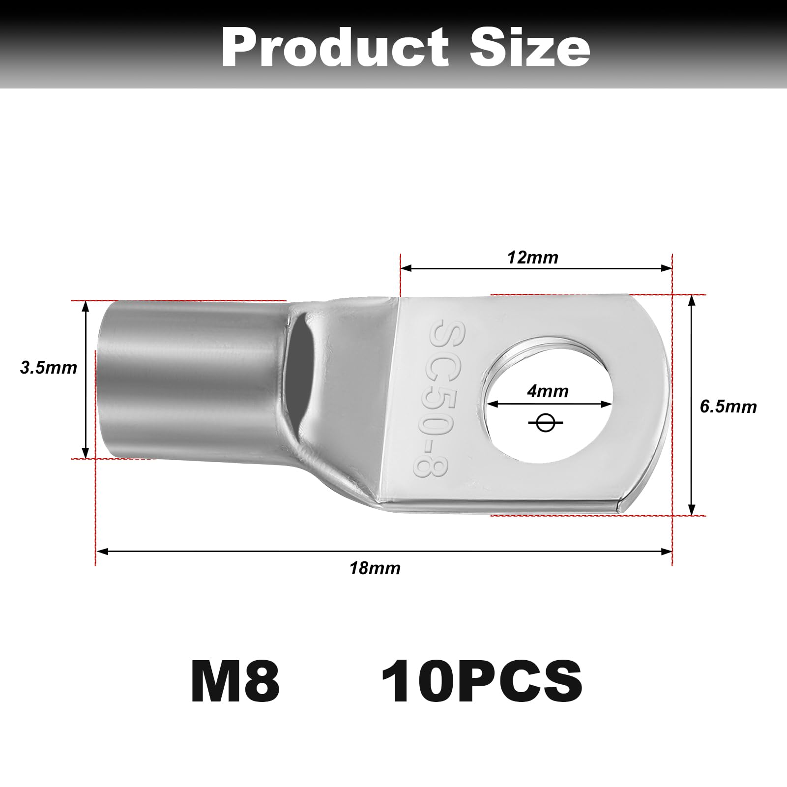 10 x 50 mm M8 Capocorda tubolare ² Capocorda per crimpare