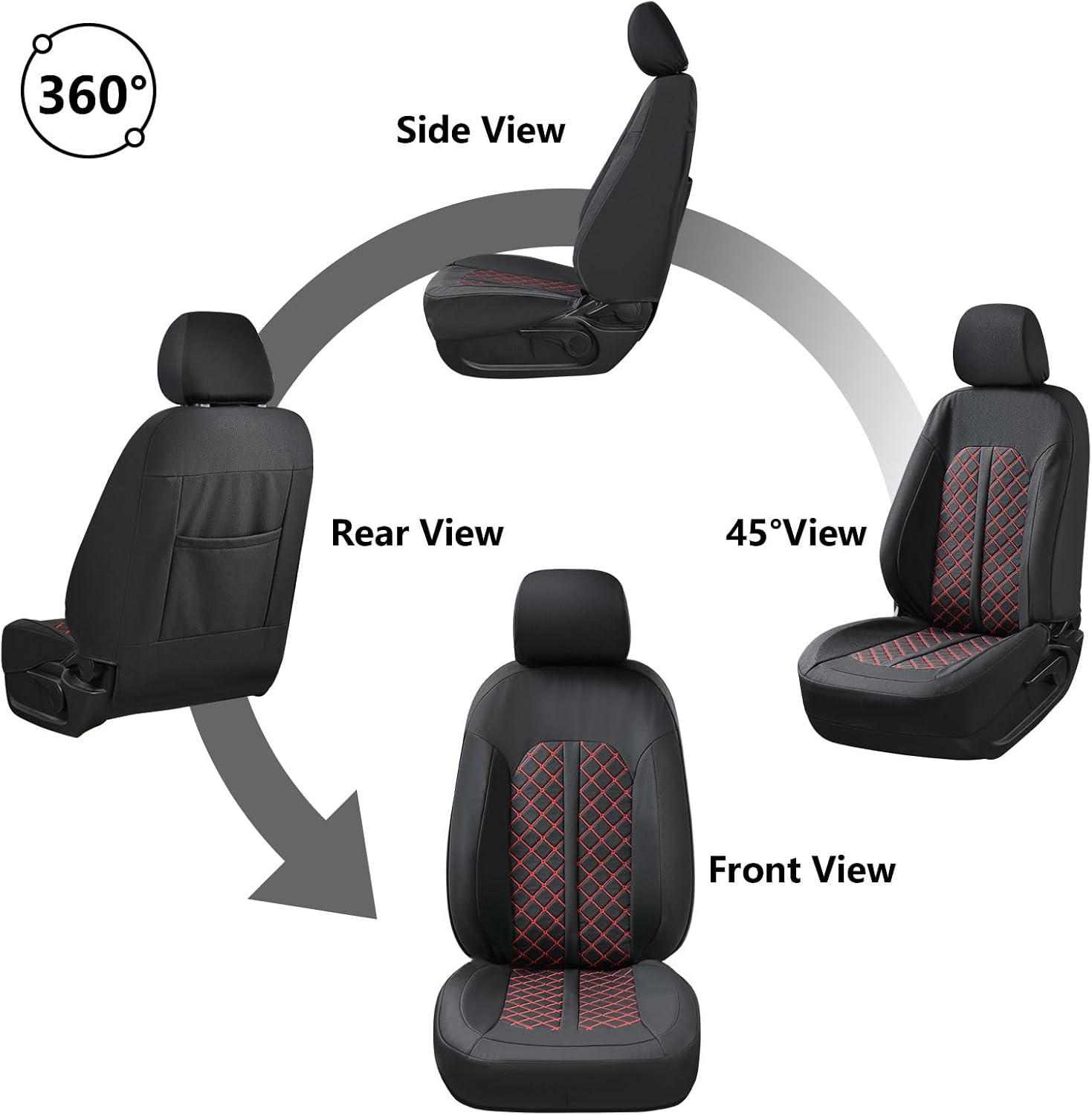 Truckiipa F150 Seat Covers Full Set Leather Waterproof Car Seat Cover Seat Protector Custom Fit for 2015-2026 Ford F150 SuperCrew, 2017-2026 F250 F350 F450 Super Duty Crew Cab, Full Set, Black&Red