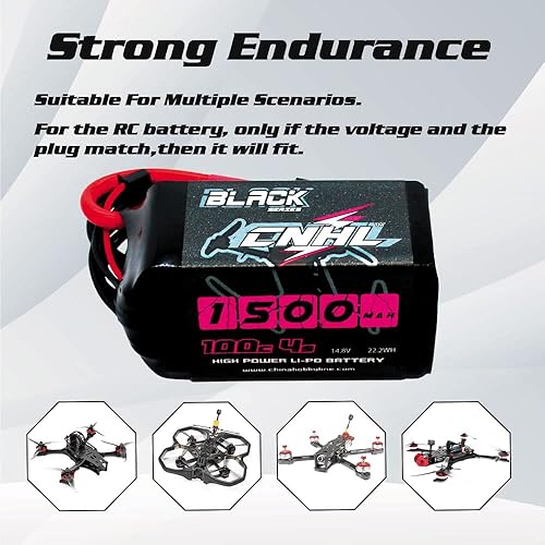 Miniatura 5 de CNHL Batería Lipo 1500mAh 4S 14.8V 100C con enchufe XT60 para FPV Drone Racing RC Quadcopter helicóptero avión barco coche (2 paquetes)
