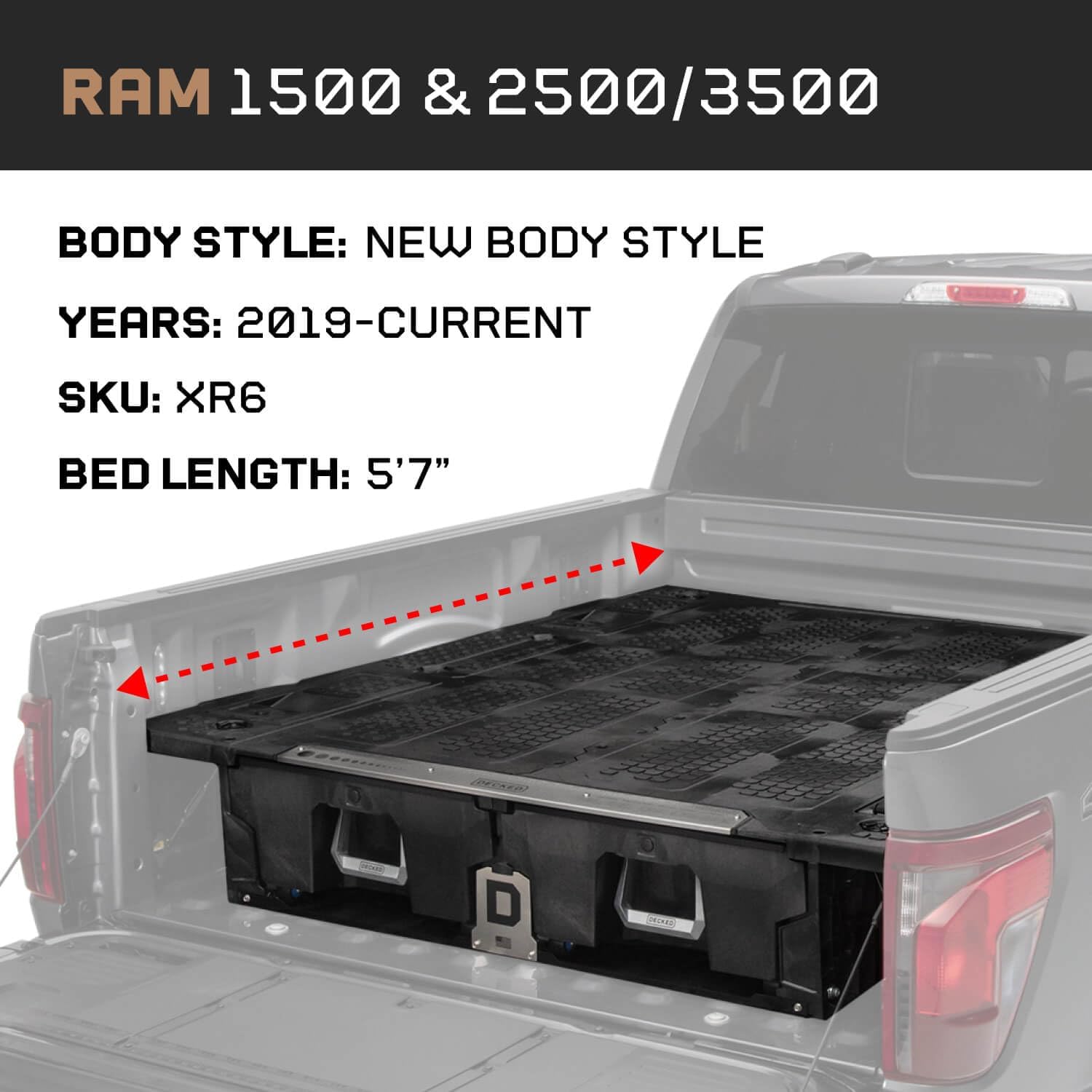 DECKED Truck Bed Storage System with System Accessories | Compatible with RAM 1500 (2019-current) 5'7"