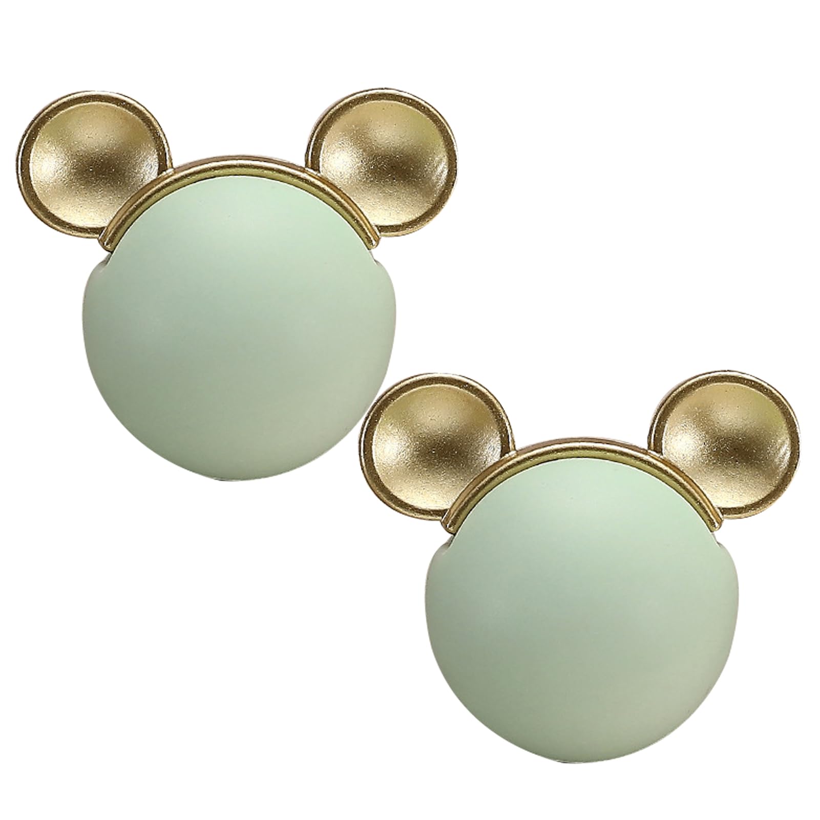 2pcs Kids Door Knobs Mouse Shape Handles Wardrobe Porcelain Zinc Alloy Cabinet Pulls Ceramic Handles Multicolored Door Levers Furniture Door Knobs for Drawers,Kitchen,Living Room (Green)