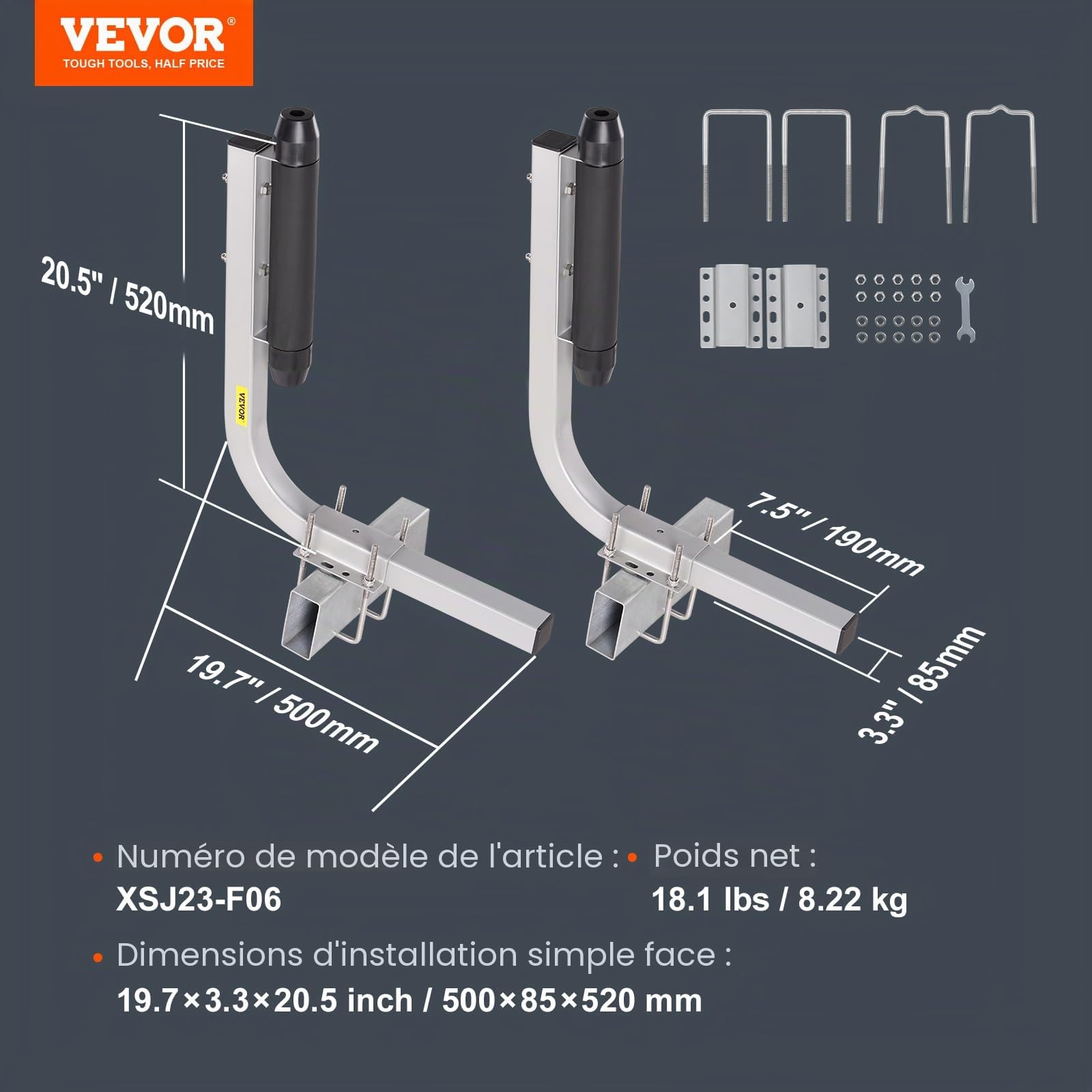 VEVOR Guides de Remorques de Bateaux 52 cm Largeur Réglable de 19 cm Guide de Mise à l’Eau en Acier avec roulettes Outil pour Petits Bateaux Dériveurs Canoës Bateaux Gonflables Bateaux de Pêche