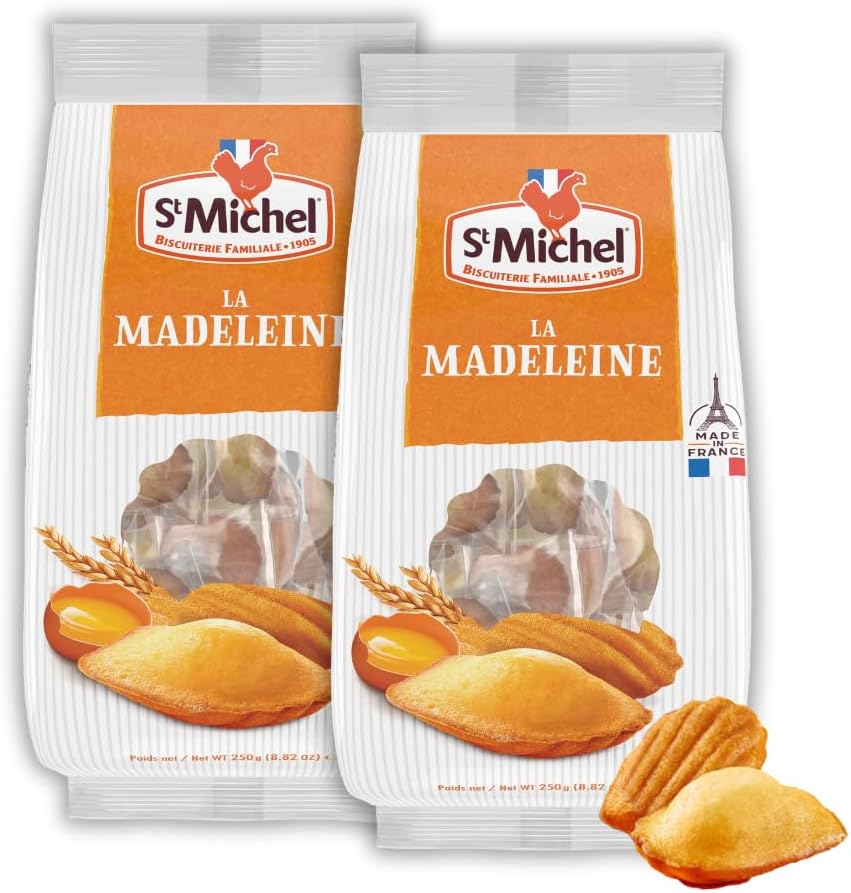 Madeleines Traditional French Sponge Cakes Made In France, 2 Pack (250G Each) Non-GMO Total 20 Traditional Madeleines Sponge Cakes Individually Packed, All
