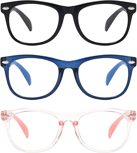 Miniatura 4 de Fanngo - Gafas de lectura para computadora para niños y niñas de 3 a 9 años (negro + azul oscuro + polvo claro)