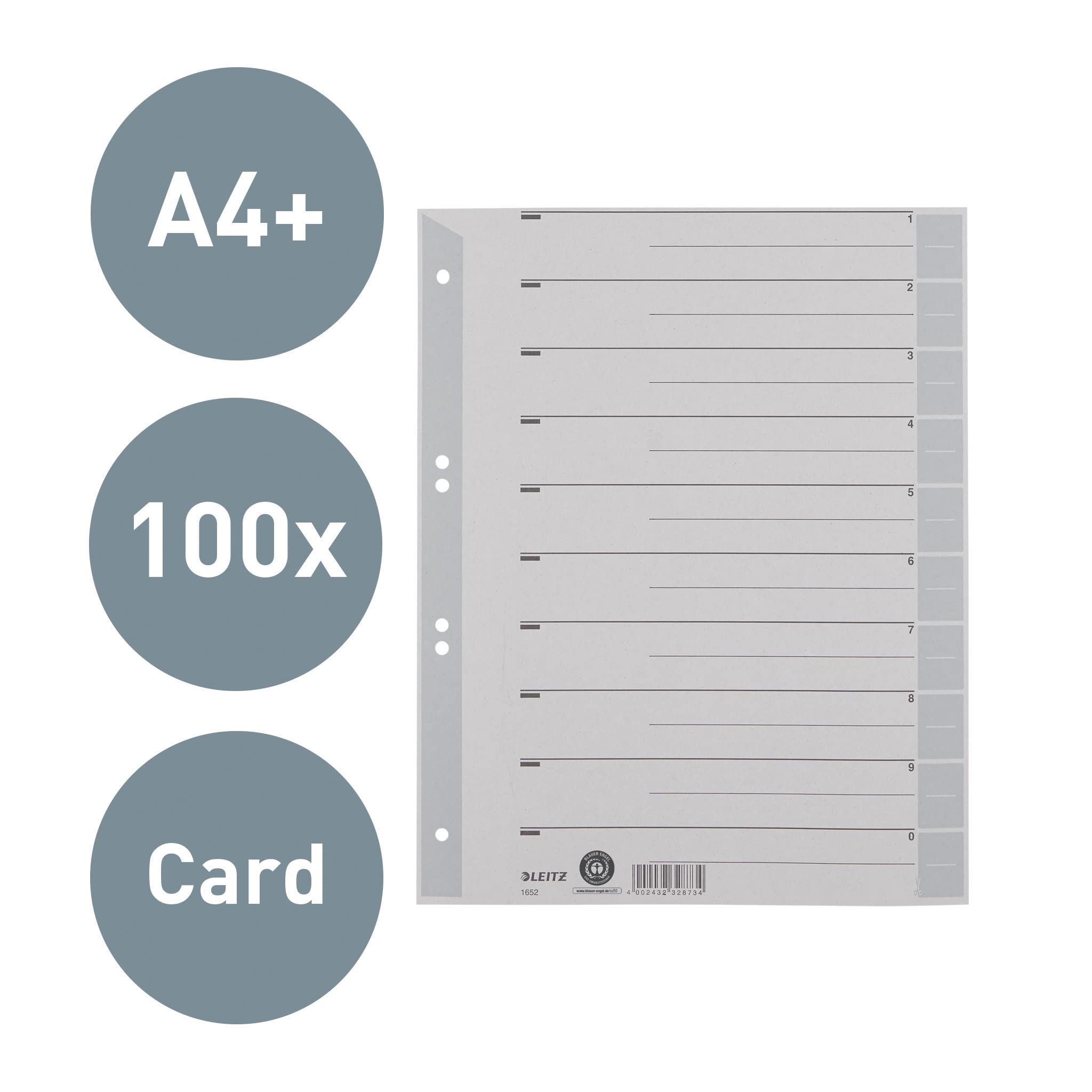 Leitz Cardboard tabs, grey