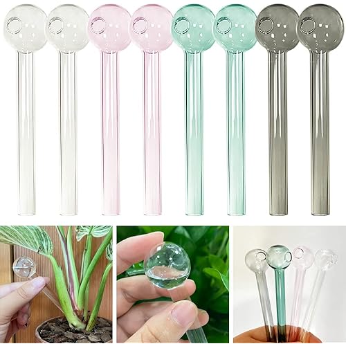 Tusossi 8 Pack Handmade Glass Balls Garden Water Device,Plant Watering Globes(4.7 inch,4 Colors)