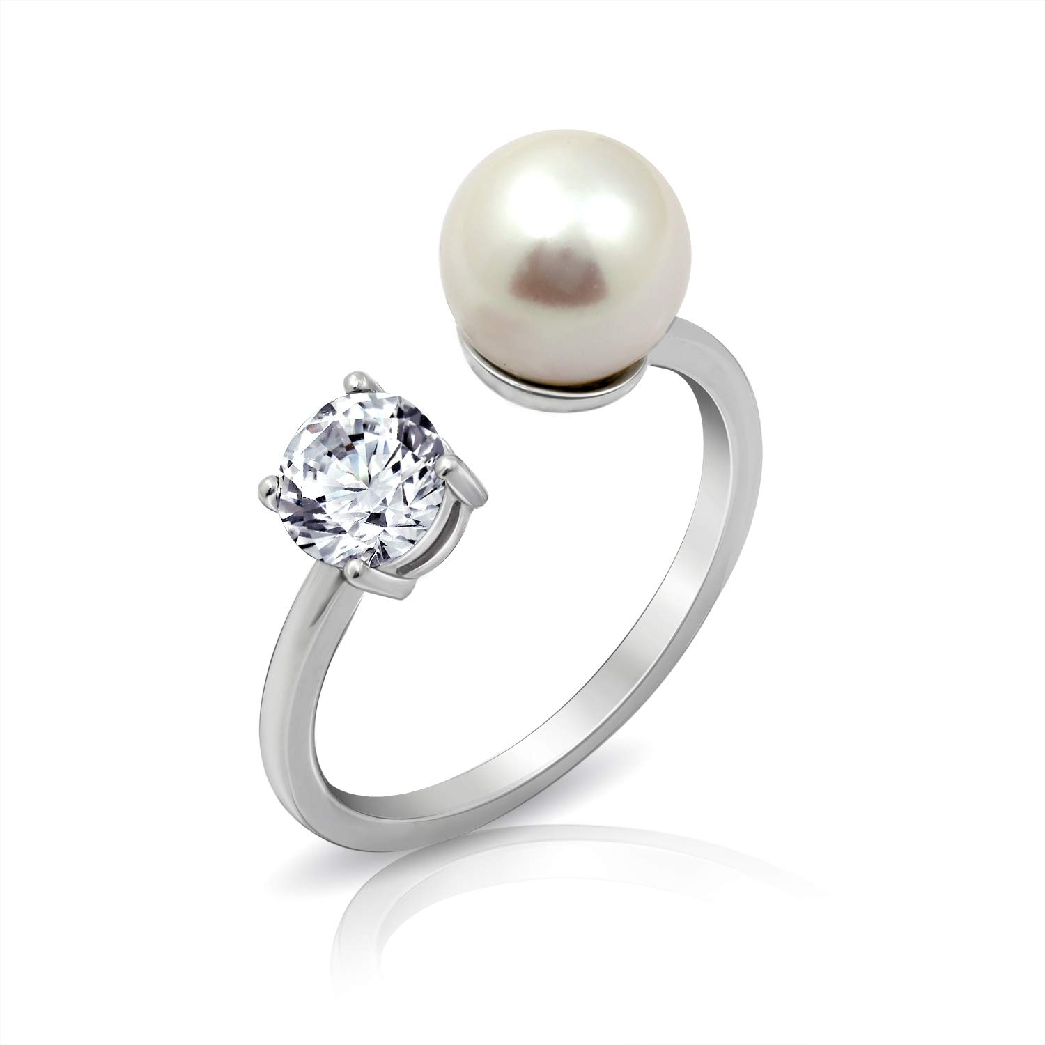 Platinum Plated Sterling Silver Infinite Elements Cubic Zirconia Freshwater Pearl Ring
