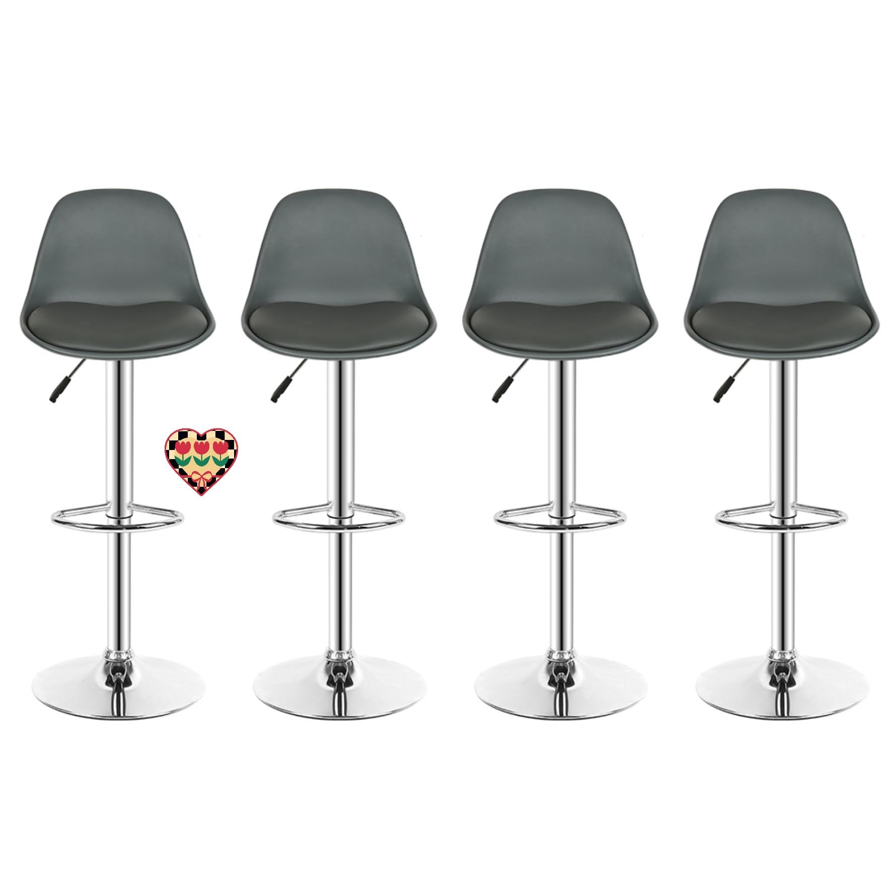 HUOLE Tabourets de Bar Lot de 4 pivotant- Lot de 4 chaises de Bar réglable,Réglable en Hauteur et Rotative à 360°，Robuste et Ultra Silencieux-Gris-4pc