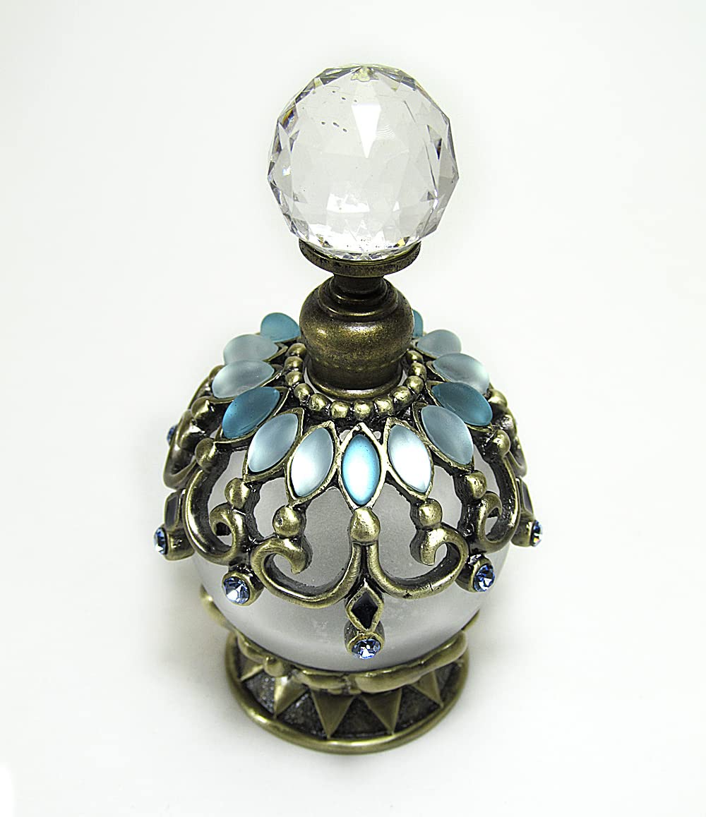 Alice-Aliya Antique refillable perfume bottle embossed decoration with rhinstone screw cap and rod.