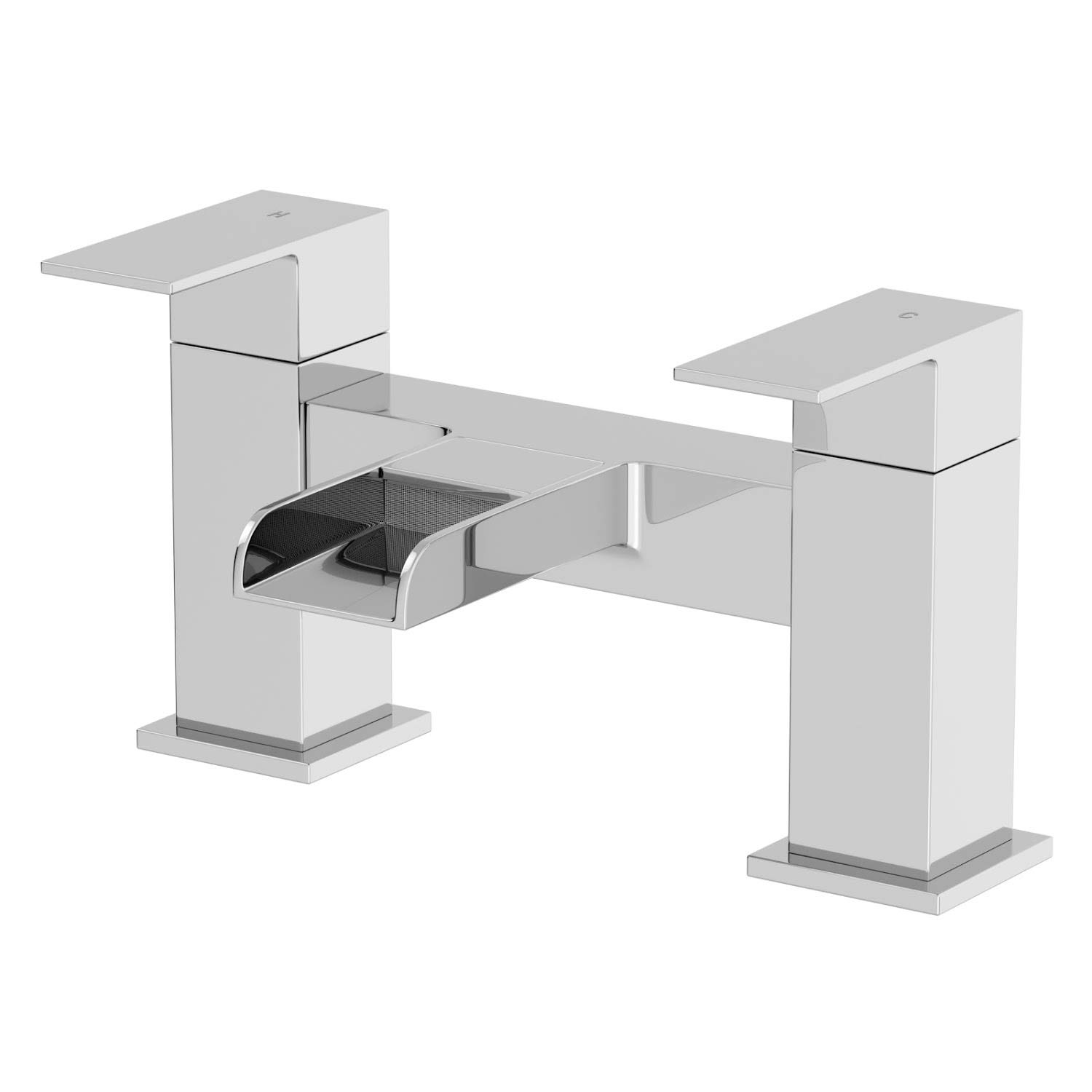 Dakota Bathroom Waterfall Bath Filler Mixer Tap Deck Mounted Square Twin Lever Handle for Bathtub Modern, Chrome