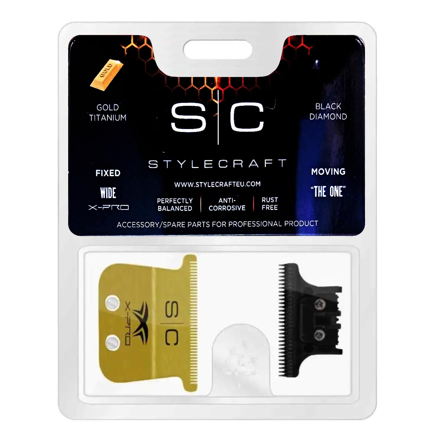 Stylecraft Cuchilla X-PRO Wide en Oro Titanio + Cuchilla THE ONE para Cortapelos, Cuchilla de Repuesto para Trimmer, Accesorio Original, Compatible con Gamma+ y Stylecraft